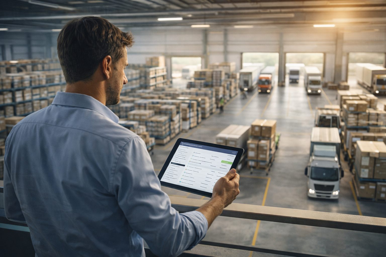 Warehouse operations under sunlight glow