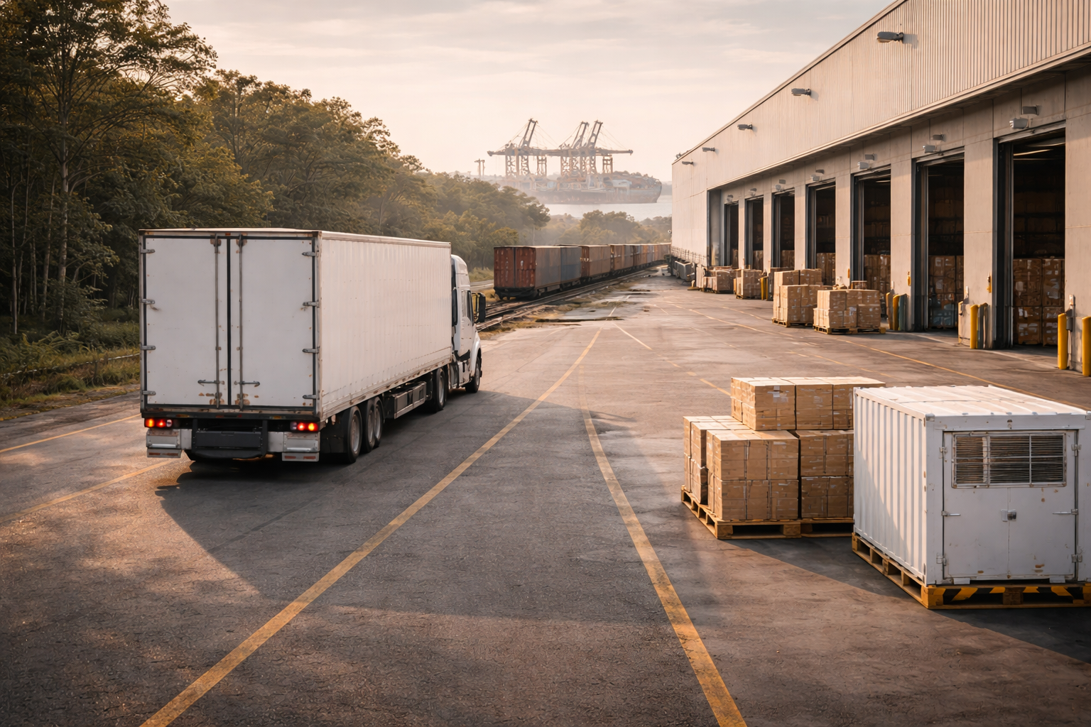 Logistics in motion at sunset