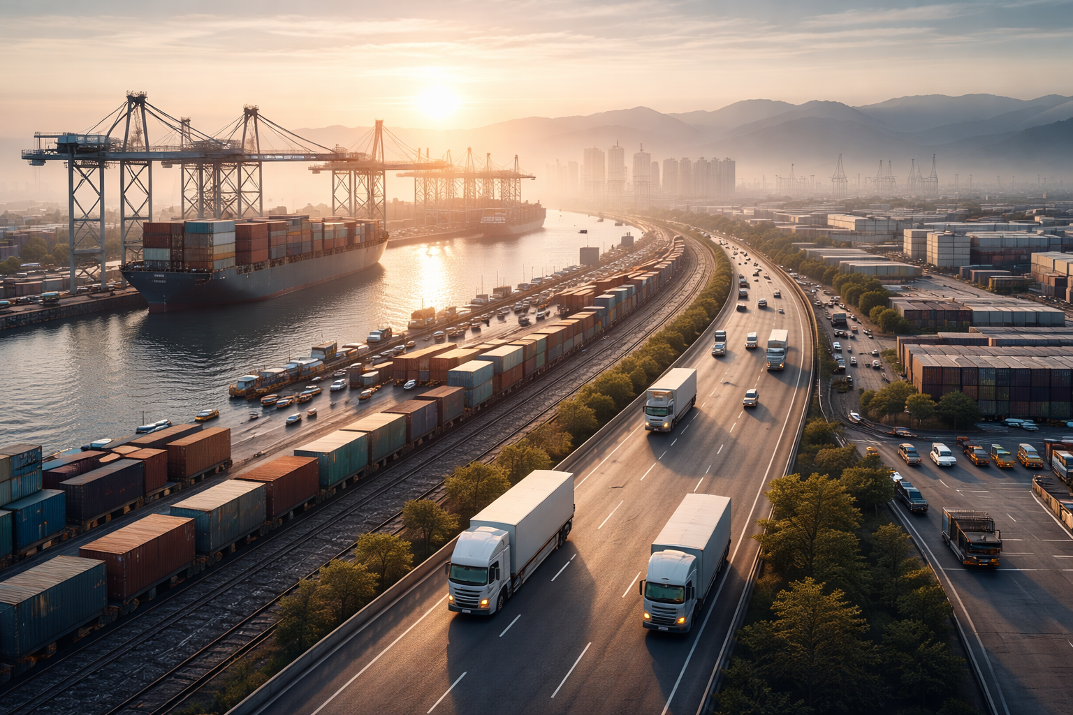 Global logistics at sunrise