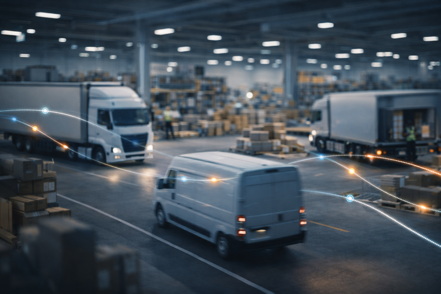 Logistics in motion with glowing trails