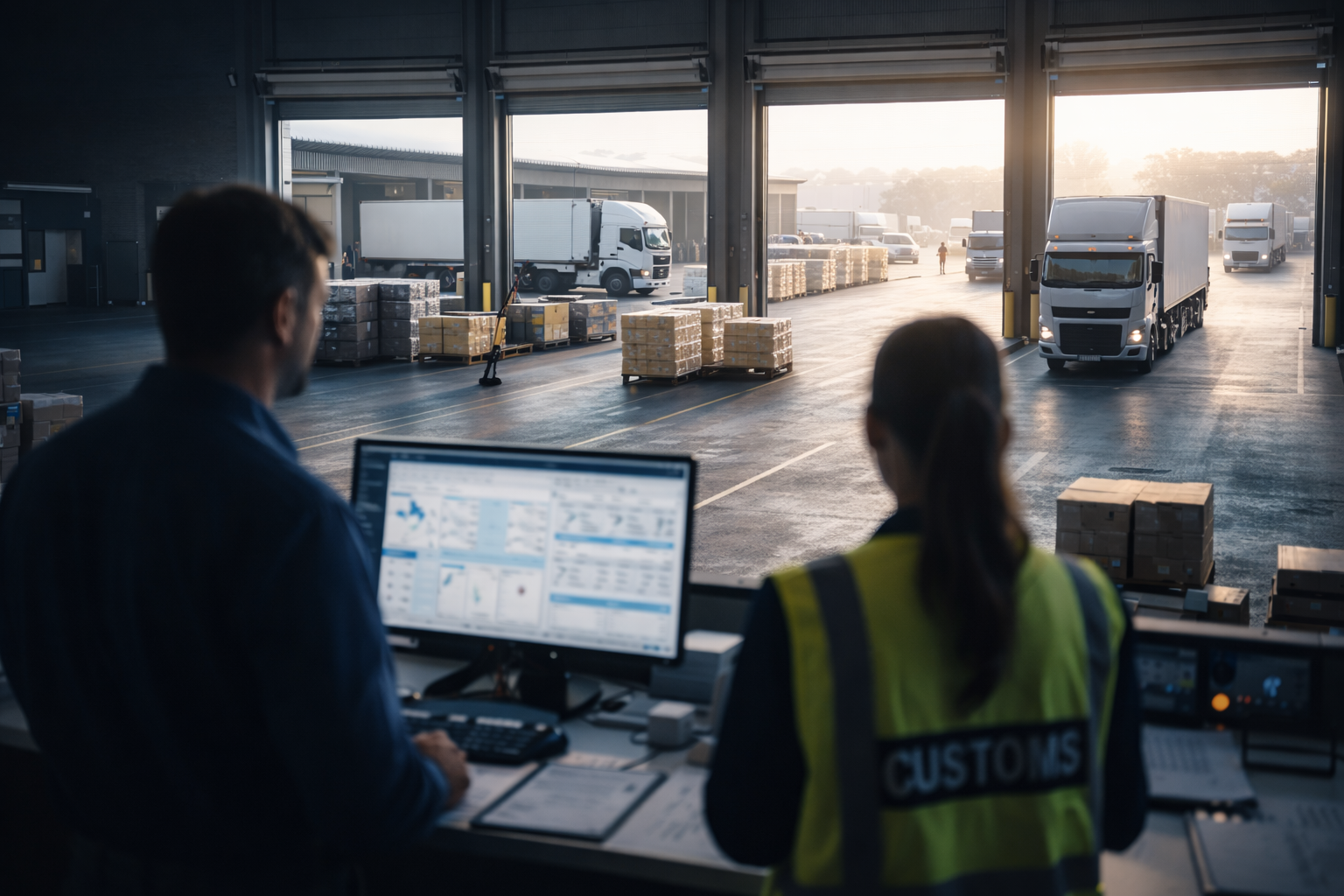 Warehouse logistics at dawn