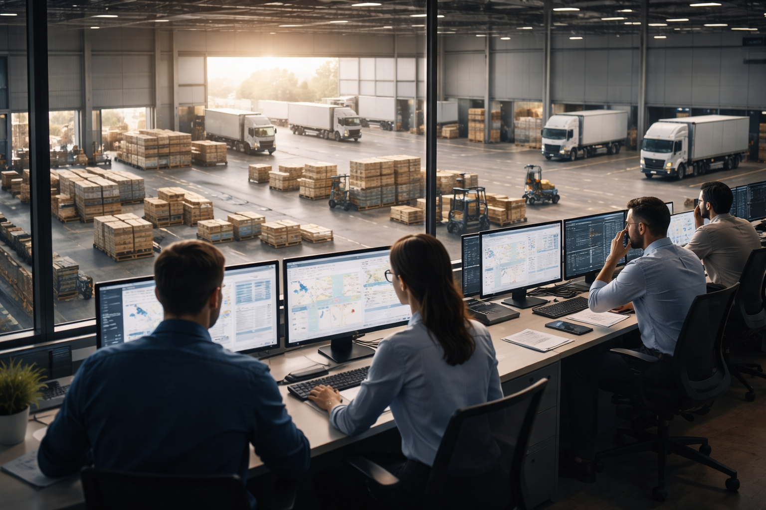 Logistics control center at dawn