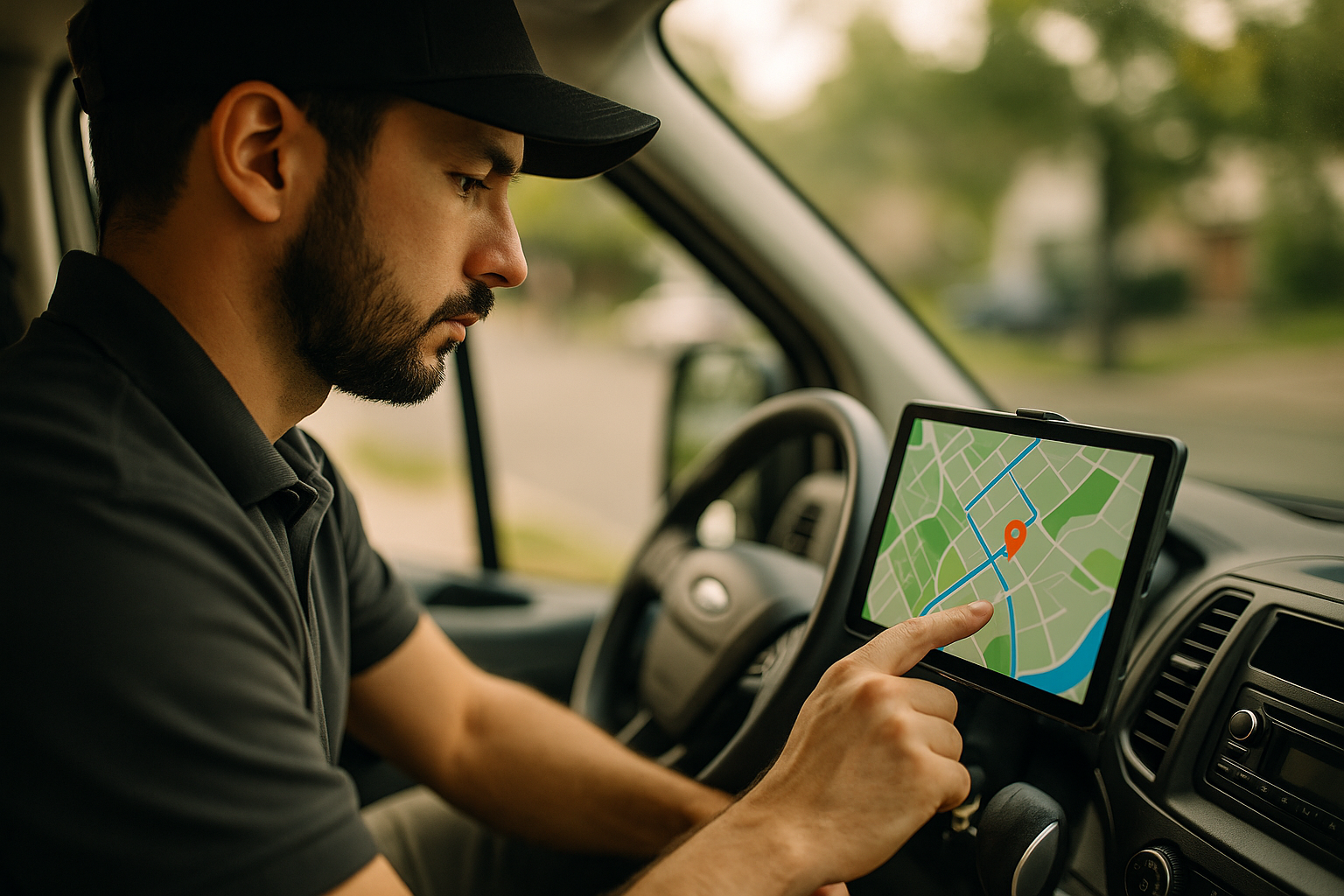 Driver Using Navigation Tablet